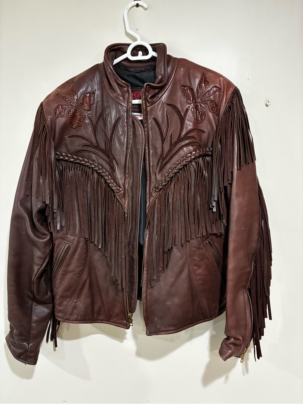 Vintage Fashions by Rose Brown Leather Fringe Western Biker Jacket Ladies 14